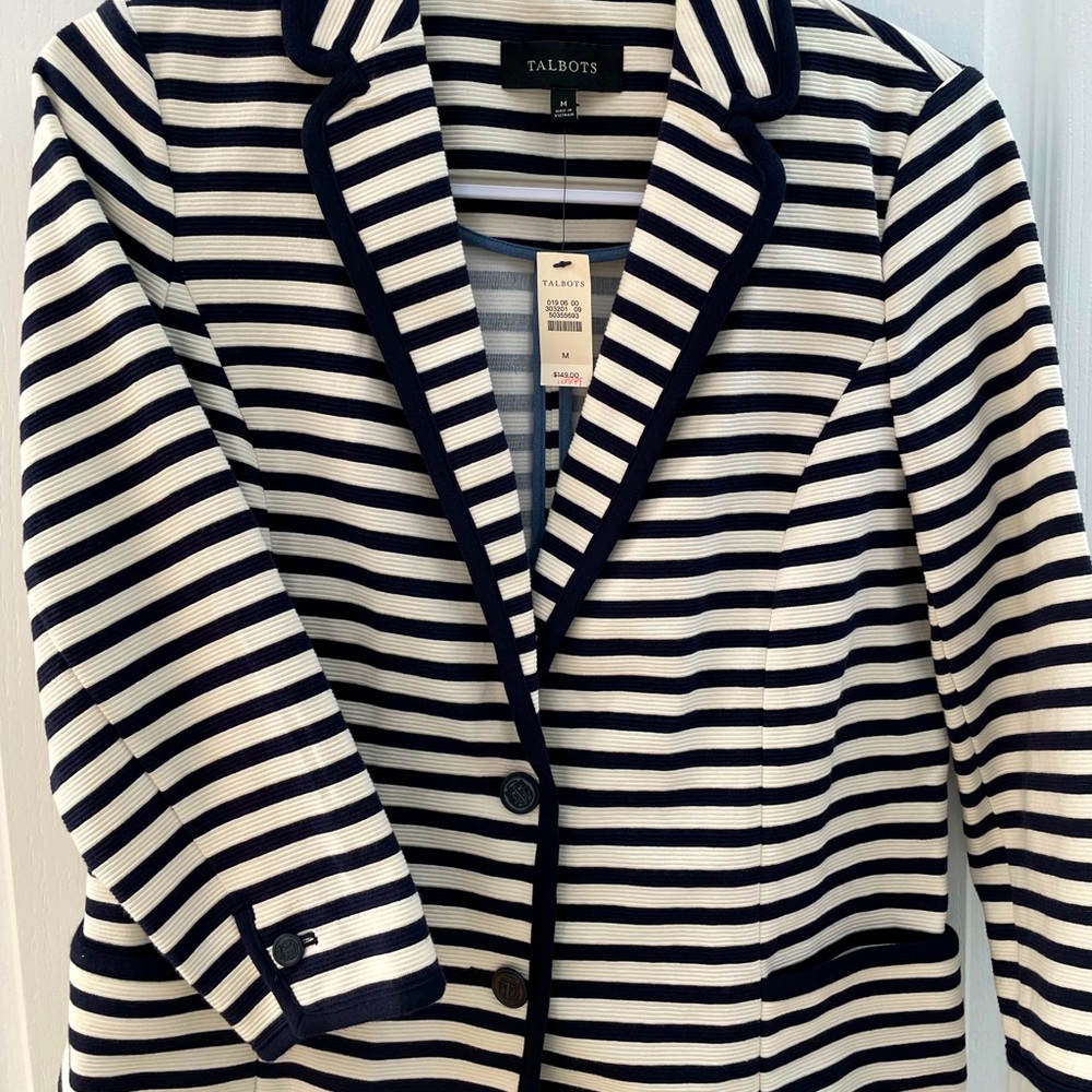 Talbots NWT Black & Ivory Striped Blazer, size M